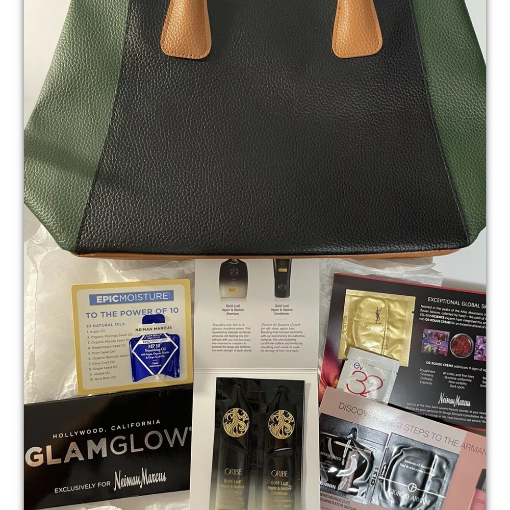 Neiman Marcus Green Shoulder Tote w/ samples *Diff Shipping Can Be Applied* NEW